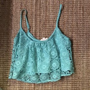 Teal Lace flowy tank (crop top)